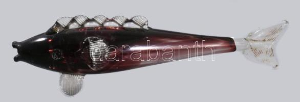 Anyagában színezett üveg hal, hibátlan, h: 44 cm
