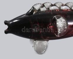 Anyagában színezett üveg hal, hibátlan, h: 44 cm