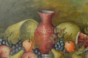 Olvashatatlan jelzéssel: Csendélet. Olaj, vászon. Dekoratív, kissé sérült fakeretben, 60×120 cm. KIZ...