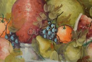 Olvashatatlan jelzéssel: Csendélet. Olaj, vászon. Dekoratív, kissé sérült fakeretben, 60×120 cm. KIZ...