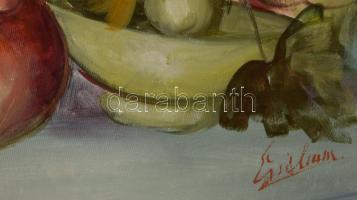Olvashatatlan jelzéssel: Csendélet. Olaj, vászon. Dekoratív, kissé sérült fakeretben, 60×120 cm. KIZ...