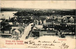 1906 Eszék, Essegg, Osijek; Totalansicht / látkép / general view + "BROD - NAGY-KANIZSA 26. SZ." vasúti mozgóposta bélyegző (EK)