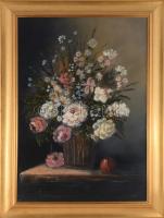 Karácsony Attila (-): Virágom. Olaj, farost. Jelzett. Dekoratív fakeretben, 70×50 cm.