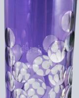 cca 1970 Salgótarjáni op-art lilán pácolt hengerváza. Terv.: Takács Géza. Köszörült üveg, hibátlan, ...