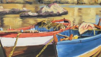 Zámbori Gábor (-): Fények a vizen. Olaj, farost. Jelzett. Dekoratív fakeretben, 40×70 cm