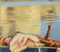 Zámbori Gábor (-): Fények a vizen. Olaj, farost. Jelzett. Dekoratív fakeretben, 40×70 cm