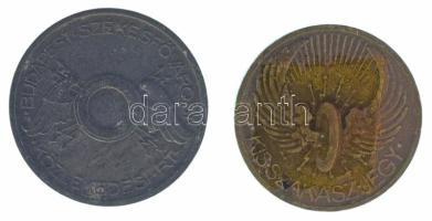 1933. "BSZKRT (Budapest Székesfővárosi Közlekedési Rt.) Kisszakaszjegy" Cu közlekedési bárca + 1946-1949. 1Ft Zn közlekedési bárca "BSZKRT (Budapest Székesfővárosi Közlekedési Rt.)" T:XF,VF