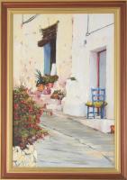 Zámbori Gábor (-): Spanyol utcarészlet. Olaj, farost. Jelzett. Dekoratív fakeretben, 60×40 cm.