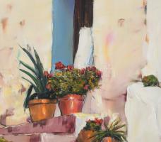 Zámbori Gábor (-): Spanyol utcarészlet. Olaj, farost. Jelzett. Dekoratív fakeretben, 60×40 cm