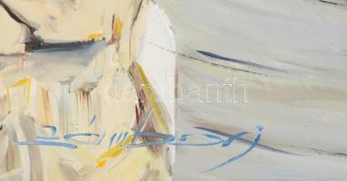 Zámbori Gábor (-): Spanyol utcarészlet. Olaj, farost. Jelzett. Dekoratív fakeretben, 60×40 cm