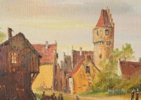 Tiszavölgyi Ferenc (1946-): Bárkaépítők. Olaj, vászon. Jelzett. Dekoratív fakeretben, 30×40 cm