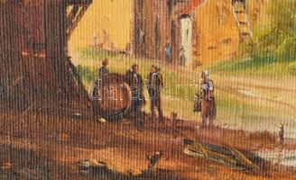 Tiszavölgyi Ferenc (1946-): Bárkaépítők. Olaj, vászon. Jelzett. Dekoratív fakeretben, 30×40 cm