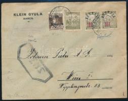 Baranya I-II. 1921 Bécsbe küldött cenzúrás levél vegyes bérmentesítéssel, Bodor vizsgálójellel