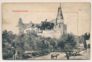 Vajdahunyad, Hunedoara; vár. leporellólap 10 képpel, belül vasgyár, malom részlet, Hunyadi János tér, stb. Kiss Mózes kiadása / castle. leporellocard with 10 pictures, inside iron factory, mill, square, etc. (fl)