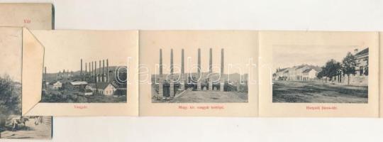 Vajdahunyad, Hunedoara; vár. leporellólap 10 képpel, belül vasgyár, malom részlet, Hunyadi János tér...