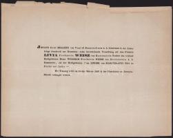 1856 Aranyosmarót, walli és sonnenthurmi gróf Migazzy János (1833-1869) és hortensteini báró Weiss Lívia (1837-1875) eljegyzési / házassági értesítője, kis lapszéli sérülésekkel, 22,5x28,5 cm