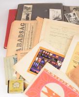 Egy doboznyi papírrégiség, fotók. régi újságok, stb