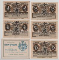 Német Birodalom / Weimari Köztársaság / Belgard (Bialogard) 1920 k. 25Pf + 50Pf + 75Pf + 1M + 2M (5xklf), teljes sor, eredeti borítékkal T:AU German Empire / Weimar Republic / Belgard (Bialogard) ~1920. 25 Pfennig + 50 Pfennig + 75 Pfennig + 1 Mark + 2 Mark (5xdiff), full serie, with original envelope C:AU
