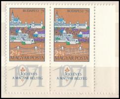 1970 Budapest (II.) ívszéli barna bélyegpár, a fekete szín eltolódásával