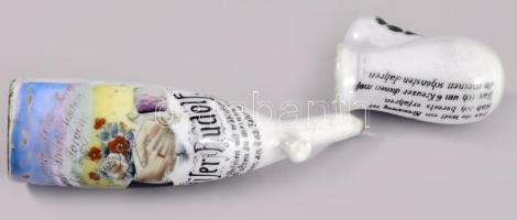 Porcelán pipa, festett osztrák XIX. sz. két részes, egyik kissé sérült 17 cm