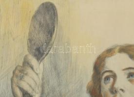 Prihoda István (1891-1956): Fésülködő. Rézkarc, papír. Jelzett. Üvegezett fakeretben. 34,5x27 cm