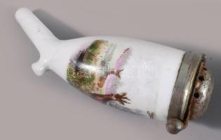 Porcelán pipa, vadász motívummal festett osztrák XIX. sz. két részes, magyar ajándékozási feiliratta...