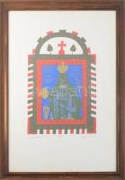 Würtz Ádám (1927-1994): Ó magyar Mária siralom, 1987. Szitanyomat, papír, jelzett. Számozott (37/100). Üvegezett fakeretben. 39x27 cm