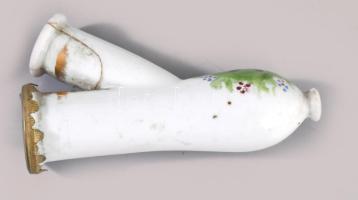 3 db sérült antik Porcelán pipa, klf motívummal festett osztrák XIX. sz. 21 cm