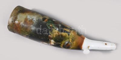 3 db sérült antik Porcelán pipa, klf motívummal festett osztrák XIX. sz. 21 cm