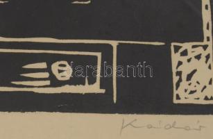 Kádár György (1912-2002): Csendélet. Linómetszet, papír, jelzett. Üvegezett fakeretben. 33x24 cm