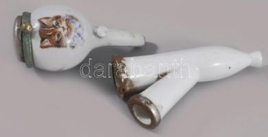 Cicás Porcelán pipa, festett, XIX. sz vége 12 cm