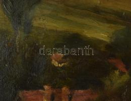 Goór Imre (1921-2016): Hegytetőről, Diósgyőr, 1953. Olaj, rétegelt falemez, jelzett és autográf aján...