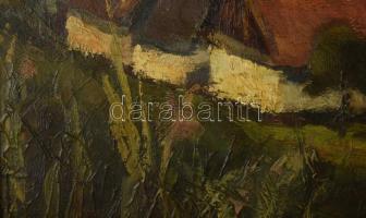 Goór Imre (1921-2016): Hegytetőről, Diósgyőr, 1953. Olaj, rétegelt falemez, jelzett és autográf aján...