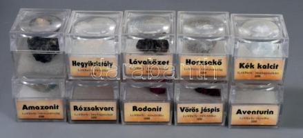 10 db klf ásvány, egyenként csomagolva, kis dobozokban