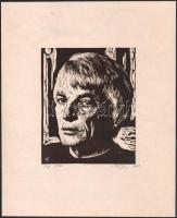 Kiss István (1945-): Nagy László költő arcképe, 1985. Linómetszet, papír, jelzett, 18,5x15 cm