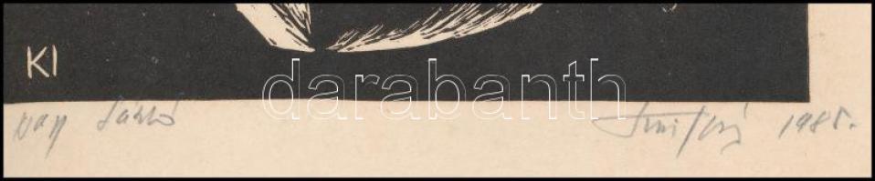 Kiss István (1945-): Nagy László költő arcképe, 1985. Linómetszet, papír, jelzett, 18,5x15 cm