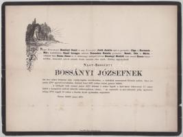 1859 Pest, nagybossányi és nagyugróczi Bossányi József (1781-1859) halotti értesítője, kis lapszéli sérülésekkel, 24x32 cm