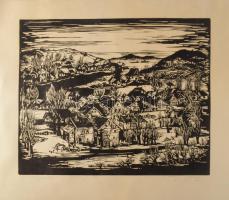 Török Endre (1926-1980): Visegrád. Linómetszet, papír, jelzett, számozott (15/14), 27×33 cm