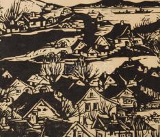 Török Endre (1926-1980): Visegrád. Linómetszet, papír, jelzett, számozott (15/14), 27×33 cm