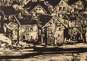 Török Endre (1926-1980): Visegrád. Linómetszet, papír, jelzett, számozott (15/14), 27×33 cm