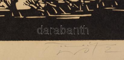 Török Endre (1926-1980): Visegrád. Linómetszet, papír, jelzett, számozott (15/14), 27×33 cm