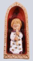 Steinhübel Zoltán (1952): Furulyázó lányka kerámia dísz. Terrakotta, mázas kerámia, jelzett 20 cm