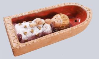 Steinhübel Zoltán (1952): Furulyázó lányka kerámia dísz. Terrakotta, mázas kerámia, jelzett 20 cm