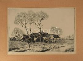 Csergezán Pál (1924-1996): Csengődi tanya, rézkarc, papír, jelzett, paszpartuban, 23×36,5 cm