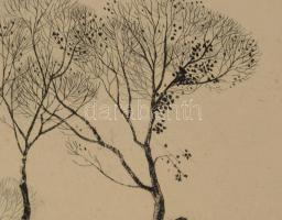 Csergezán Pál (1924-1996): Csengődi tanya, rézkarc, papír, jelzett, paszpartuban, 23×36,5 cm