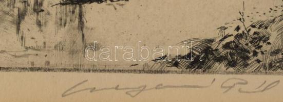 Csergezán Pál (1924-1996): Csengődi tanya, rézkarc, papír, jelzett, paszpartuban, 23×36,5 cm