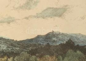 Marich Géza (1913-1985): Folyóparton. Színezett rézkarc, papír, jelzett, lapszéli apró foltokkal, 29...