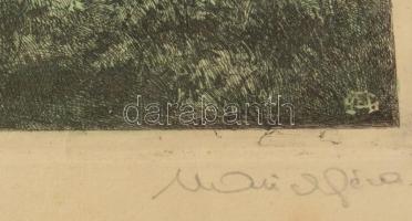 Marich Géza (1913-1985): Folyóparton. Színezett rézkarc, papír, jelzett, lapszéli apró foltokkal, 29...