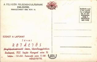 1938 Rimaszombat, Rimavska Sobota; bevonulás főurakkal, hátoldalon Sárai rotációs fényképsokszorosít...