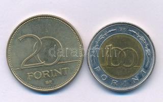 2002. 100Ft "Kossuth" + 2003. 20Ft "Deák Ferenc" T:AU,XF patina